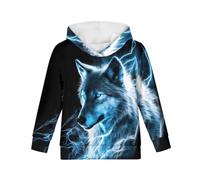 ENLACHIC Felpa con cappuccio per bambini con stampa unicorno, per bambini 4-13 anni, Lupo Fulmine Blu, 8-10 Years