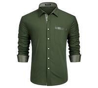 Enlision Camicia Army Green Uomo Elegante Manica Lunga Regular Fit Camicia Matrimonio Casual Camicie Classiche da Cerimonia Business con Tasca 3XL