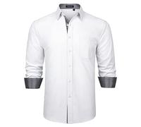 Enlision Camicia Bianca Uomo Manica Lunga Formale Classico Camicie Casual Abbottonato Contrasto Cotone Camicia Regular Fit Facile Stiro Nozze M