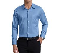 Enlision Camicia Blu Uomo Maniche Lunghe No Stiro Elasticizzata Antipiega Taglio Regolare con Bottoni e Tasca per Ufficio Cerimonia Formale S