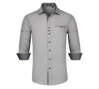 Enlision - Camicia da uomo, vestibilità normale, a maniche lunghe, per il tempo libero, il lavoro, grigio., XXL
