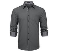 Enlision Camicia Grigia Uomo Manica Lunga Formale Eleganti Camicie Classico Abbottonato Contrasto Cotone Casual Camicia Facile Stiro S