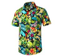 Enlision Camicia Hawaiana da Uomo Funky Manica Corta Casual Abbottonata Estate Aloha Hawaii Camicia Vacanza al Mare Fiori Palme Stampa Camicie Unisex Verde Brillante S
