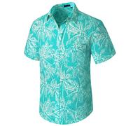 Enlision Camicia Hawaiana da Uomo Funky Manica Corta Casual Abbottonata Estate Aloha Hawaii Camicia Vacanza al Mare Fiori Palme Stampa Camicie Unisex Aqua 4XL
