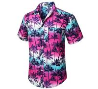 Enlision Camicia Hawaiana da Uomo Funky Manica Corta Casual Button Down Molto Forte Estate Aloha Hawaii Camicia Vacanza al Mare Stampa Palma Rosa Caldo 2XL