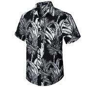 Enlision Camicia Hawaiana Uomo Estiva Manica Corta Fantasia Hawaiane Floreale Camicia Jungle Uomo Estiva con Tasca Frontale da Estate Vacanza Festival Nero L