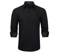Enlision Camicia Nera Uomo Elegante Manica Lunga Formale Camicia Casual Classiche Contrasto Bottonato Cotone Shirt Regular Fit Lavoro Festa S