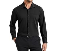 Enlision Camicia Nere Uomo Manica Lunga No Stiro Elasticizzata Camicia Che Non Si Stropiccia Uomo Elegante Classiche Taglio Regolare Business Ufficio Formale Funerale con Bottoni e Tasca XL