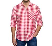 Enlision Camicia Quadri Uomo a Manica Lunga Casual Elegante Felpata Scozzese Camicie Rosso e Bianco con Tasche Bottoni da Uomo Regular Fit 5XL