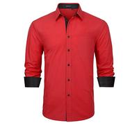 Enlision Camicia Rossa Uomo Manica Lunga Formale Camicie Regular Fit Classico Bottonato Contrasto Cotone Casual Elegante Camicie S