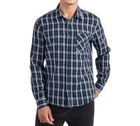 Enlision Camicia Uomo Blu Marino Manica Lunga Casual Elegante Felpata Scozzese Camicie a Quadri con Tasche Bottoni da Uomo Regular Fit XXL