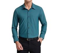 Enlision Camicia Uomo Manica Lunga No Stiro Elasticizzata Camicia Che Non Si Stropiccia Uomo Elegante Classiche Taglio Regolare Business Ufficio Formale Funerale con Bottoni e Tasca Verde Petrolio L
