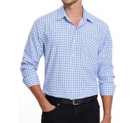 Enlision Camicia Uomo Maniche Lunghe a Quadri Blu e Bianca Camicie Casual da Uomo con Tasche Collo Botton-Down Regular Fit Taglie Forti L