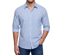 Enlision Camicia Uomo Maniche Lunghe a Quadri Blu e Bianca Camicie Casual da Uomo con Tasche Collo Botton-Down Regular Fit Taglie Forti XXL
