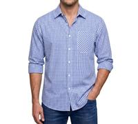 Enlision Camicia Uomo Maniche Lunghe a Quadri Felpata Azzurro Cielo e Bianco Camicie Casual da Uomo con Tasche Collo Botton-Down Regular Fit 5XL