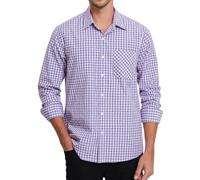 Enlision Camicia Uomo Maniche Lunghe a Quadri Rosso e Blu Camicie Casual da Uomo con Tasche Collo Botton-Down Regular Fit Taglie Forti XXL