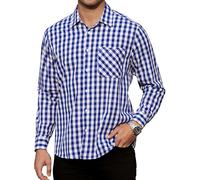 Enlision Camicia Uomo Quadri a Manica Lunga Casual Elegante Felpata Scozzese Camicie Blu e Bianco con Tasche Bottoni da Uomo Regular Fit L