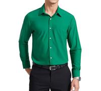 Enlision Camicia Verde Uomo No Stiro Manica Lunga Elasticizzata Camicia Che Non Si Stropiccia Uomo Elegante Classiche Taglio Regolare Business Ufficio Formale Funerale con Bottoni e Tasca L