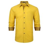 Enlision Camicie Classiche da Uomo Manica Lunga Giallo Camicia Elegante Formale Classico Bottonato Contrasto Cotone Casual Camicia M