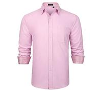 Enlision Camicie Formale da Uomo Manica Lunga Rosa Camicia Casual Classiche Abbottonato Contrasto Cotone Camicie Facile Stiro Nozze Party M