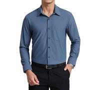 Enlision Camicie Uomo Manica Lunga No Stiro Celeste Taglio Regolare con Bottoni Camicia Che Non Si Stropiccia Uomo Elasticizzata Business Ufficio Formale con Tasca L
