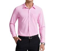 Enlision Camicie Uomo Manica Lunga No Stiro Rosa Taglio Regolare con Bottoni Camicia Che Non Si Stropiccia Uomo Elasticizzata Business Ufficio Formale con Tasca 4XL