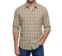 Enlision Camicie Uomo Maniche Lunghe a Quadri Elegante Felpata Camicia Beige Casual da Uomo con Tasche Collo Botton-Down Regular Fit 5XL