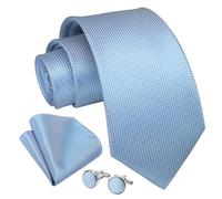 Enlision Cravatta da Uomo Elegante Formale Cravatta Azzurra e Fazzoletto Gemelli e Pochette Set A Righe per Matrimonio Festa Blu Cielo