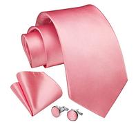 Enlision Cravatta Uomo Elegante Set Cravatta Rosa e Fazzoletto Gemelli e Pochette Tinta Unita per Matrimonio Festa