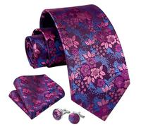 Enlision Cravatta Uomo Floreale Fazzoletto e Gemelli Elegante Matrimonio Cravatta e Fazzoletto da Taschino per Festival Festa Purpureo & Rosso