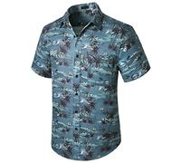 Enlision Funky Camicia Hawaiana da Uomo Maniche Corte Tasca Frontale Estivo Estate Spiaggia Palme Stampa Blu Hawaii Camicia Altri Colori L