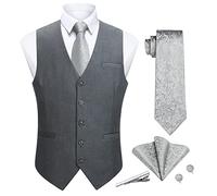 Enlision Gilet Abito Elegante Formale Gilet Grigio Set di Panciotto Cravatte Fazzoletto Casual Tinta Unita Per Matrimonio M