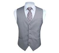 Enlision Gilet da Abito da Uomo Slim Fit Tinta Unita Cotone Panciotto Elegante Casual Moda Smanicato Scollo a V Matrimonio Formale Lavoro Cerimoni Grigio Chiaro L