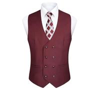 Enlision Gilet da Uomo a Doppio Petto Con Scollo a V Gilet da Abito Casual Formale da Lavoro Borgogna