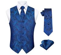 Enlision Gilet da Uomo Elegante Paisley Jacquard Gilet Blu da Abito Cravatta e Fazzoletto Set per Festa Sposa
