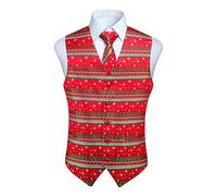 Enlision Gilet natalizio da uomo Festive Happy Red Gilet Cravatta Pocket Square Vest Suit Set Rossa