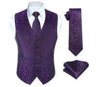 Enlision Men's Waistcoat Paisley Floral Waistcoat Vest,Tie And Pocket Square Handkerchief Vest Suit Set for Wedding Party Working Viola-2 Waistcoat L