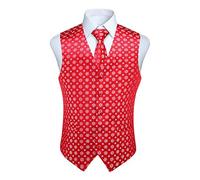 Enlision Natalizi da uomo Gilet Festive Happy Red Gilet Cravatta Fazzoletto Set completo Rosso Fiocchi di neve