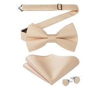 Enlision Papillon Uomo Beige con Fazzoletto e Gemelli Set Papillon da Uomo Regolabile e Pre-legato Tasca quadrata set cravatta a farfalla natalizio fazzoletto hanky festa di nozze cerimonia laurea