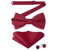 Enlision Papillon Uomo Bordeaux con Fazzoletto e Gemelli Set Papillon da Uomo Regolabile e Pre-legato tasca quadrata set cravatta a farfalla natalizio fazzoletto hanky festa di nozze cerimonia laurea