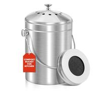 ENLOY Secchio per compost per piano di lavoro della cucina, bidone per compost in acciaio inox da 1,3 galloni per interni con coperchio, secchio per rifiuti alimentari inodore con filtro al carbone,