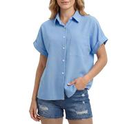 Enmain Camicia Lino Donna Manica Corta Estiva Camicetta Bluse Donna in Lino Cotone Scollo a V Leggera Casual Elegante a Bottoni Tasca Tinta Unita per Estate Spiaggia Lavoro