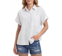 Enmain Camicia Lino Donna Manica Corta Estiva Camicetta Bluse Donna in Lino Cotone Scollo a V Leggera Casual Elegante a Bottoni Tasca Tinta Unita per Estate Spiaggia Lavoro
