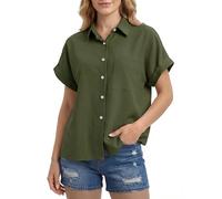 Enmain Camicia Lino Donna Manica Corta Estiva Camicetta Bluse Donna in Lino Cotone Scollo a V Leggera Casual Elegante a Bottoni Tasca Tinta Unita per Estate Spiaggia Lavoro