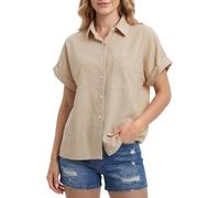 Enmain Camicia Lino Donna Manica Corta Estiva Camicetta Bluse Donna in Lino Cotone Scollo a V Leggera Casual Elegante a Bottoni Tasca Tinta Unita per Estate Spiaggia Lavoro