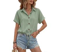 Enmain Camicia Lino Donna Verde Salvia Estiva Manica Corta Camicetta Corta Scollo a V in Cotone Bluse Casual Leggera con Lacci Elegante Camicie Donna per Estate Spiaggia S