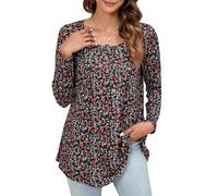 Enmain Tunica Casual da Donna Top Floreale Manica Lunga Pieghettato da Donna Top Altalena Camicetta Allentata Bottoni Up Scollo a V Tunica T Shirt Taglie Forti,Floreale Rosso,2XL