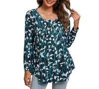 Enmain Tunica Casual da Donna Top Floreale Manica Lunga Pieghettato da Donna Top Altalena Camicetta Allentata Bottoni Up Scollo a V Tunica T Shirt Taglie Forti,Fiore Nero,3XL
