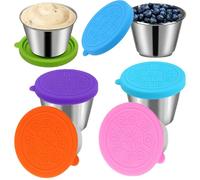 EnMart 6 Contenitori in Acciaio Inossidabile 70ml con Coperchio Antigoccia - Riutilizzabili per Salse, Dressing, Pranzo, Picnic, Viaggi