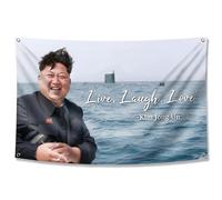 ENMOON Arazzo con bandiera Kim Jong Un con scritta "Live Laugh Love" Kim Jung Un (0,9 x 1,5 m, in poliestere resistente dai colori vivaci, con occhielli in ottone, per dormitorio universitario